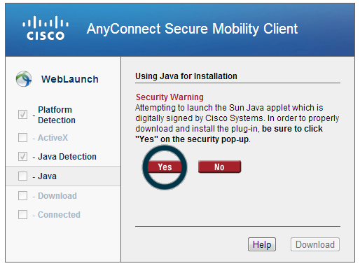 If you receive any security warnings, click on Yes.