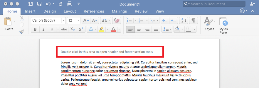 microsoft word for mac different first page header